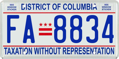 DC license plate FA8834