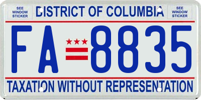 DC license plate FA8835