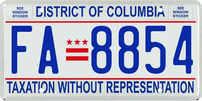 DC license plate FA8854