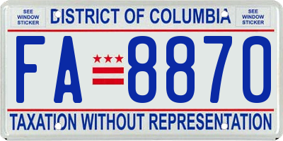 DC license plate FA8870