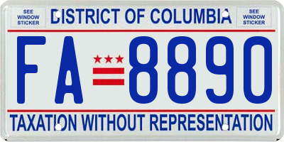 DC license plate FA8890