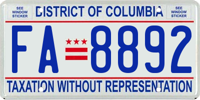 DC license plate FA8892