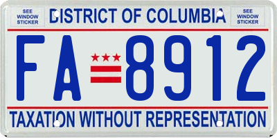 DC license plate FA8912