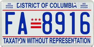 DC license plate FA8916