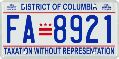 DC license plate FA8921