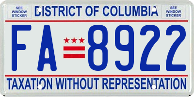 DC license plate FA8922