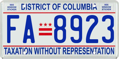 DC license plate FA8923