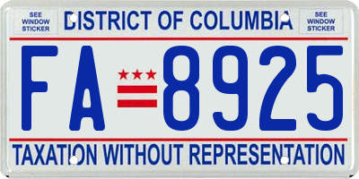 DC license plate FA8925