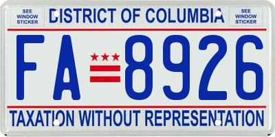 DC license plate FA8926