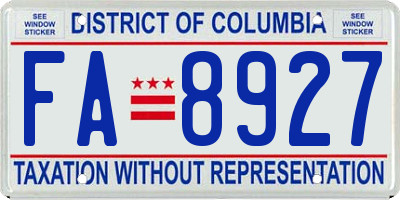 DC license plate FA8927