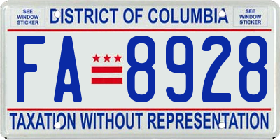 DC license plate FA8928