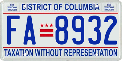 DC license plate FA8932