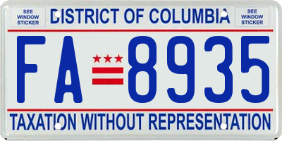 DC license plate FA8935