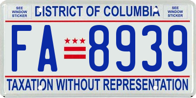 DC license plate FA8939