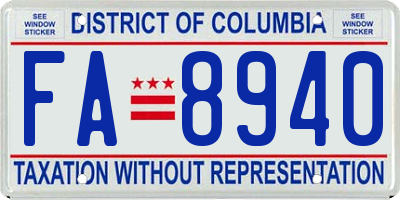 DC license plate FA8940