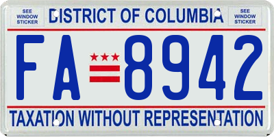 DC license plate FA8942