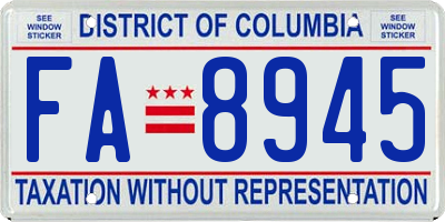 DC license plate FA8945