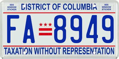 DC license plate FA8949