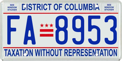 DC license plate FA8953