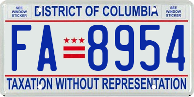 DC license plate FA8954