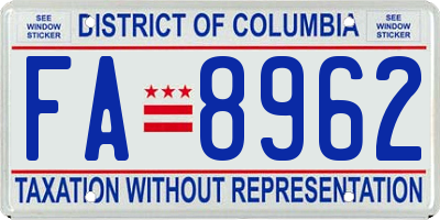 DC license plate FA8962