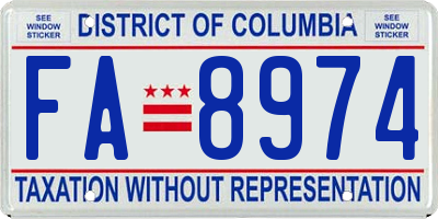 DC license plate FA8974