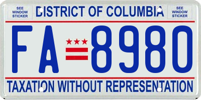 DC license plate FA8980