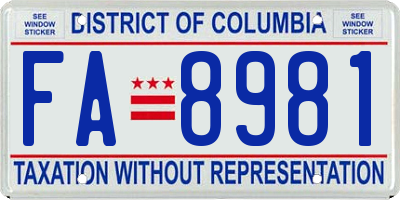 DC license plate FA8981