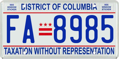 DC license plate FA8985