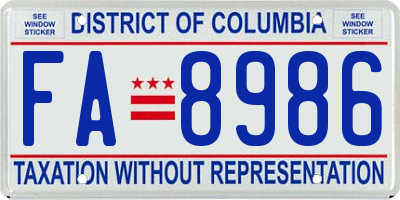 DC license plate FA8986