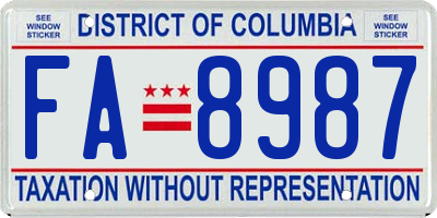 DC license plate FA8987