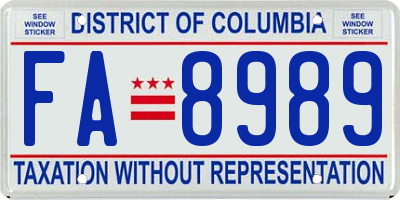 DC license plate FA8989