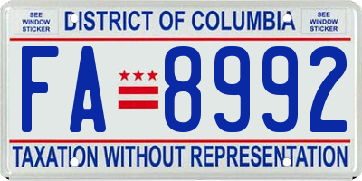 DC license plate FA8992