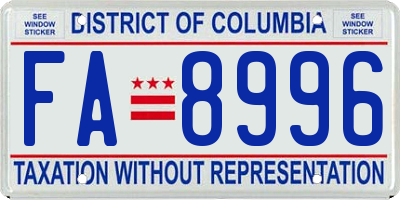 DC license plate FA8996