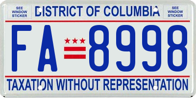 DC license plate FA8998