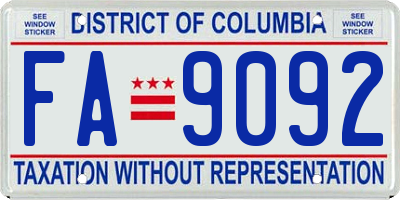 DC license plate FA9092