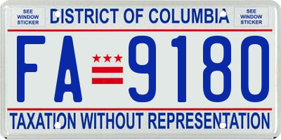 DC license plate FA9180