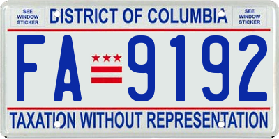 DC license plate FA9192