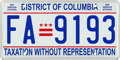 DC license plate FA9193