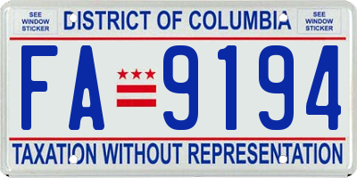 DC license plate FA9194