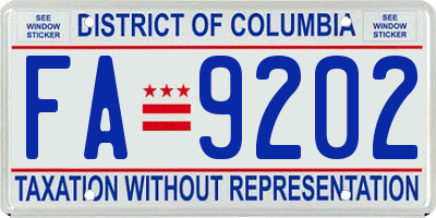 DC license plate FA9202