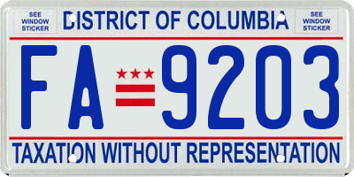 DC license plate FA9203