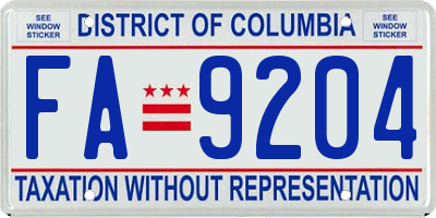 DC license plate FA9204