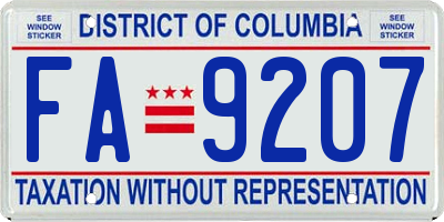 DC license plate FA9207