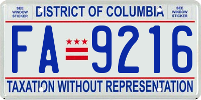 DC license plate FA9216