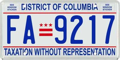 DC license plate FA9217