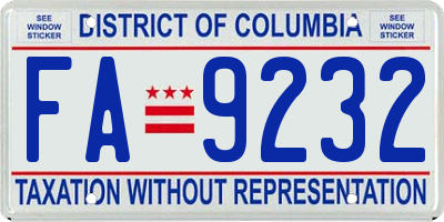 DC license plate FA9232