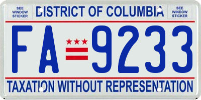 DC license plate FA9233