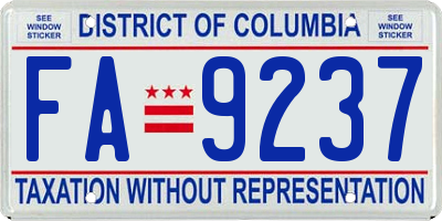 DC license plate FA9237