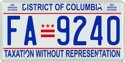 DC license plate FA9240